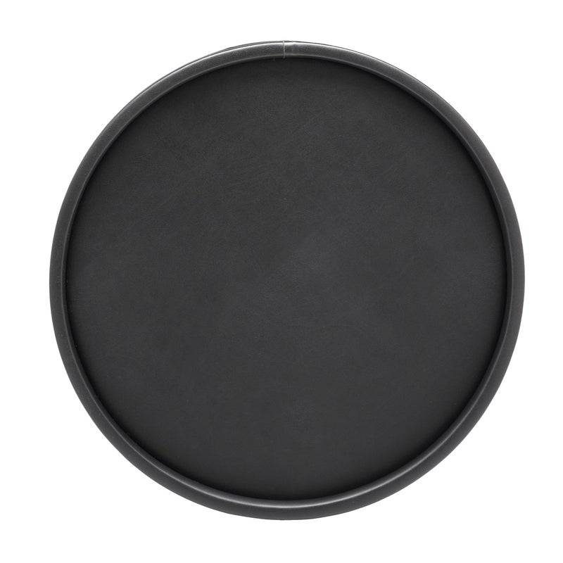 Kraftware Round Leatherette Serving Tray, Black - 14 Inch